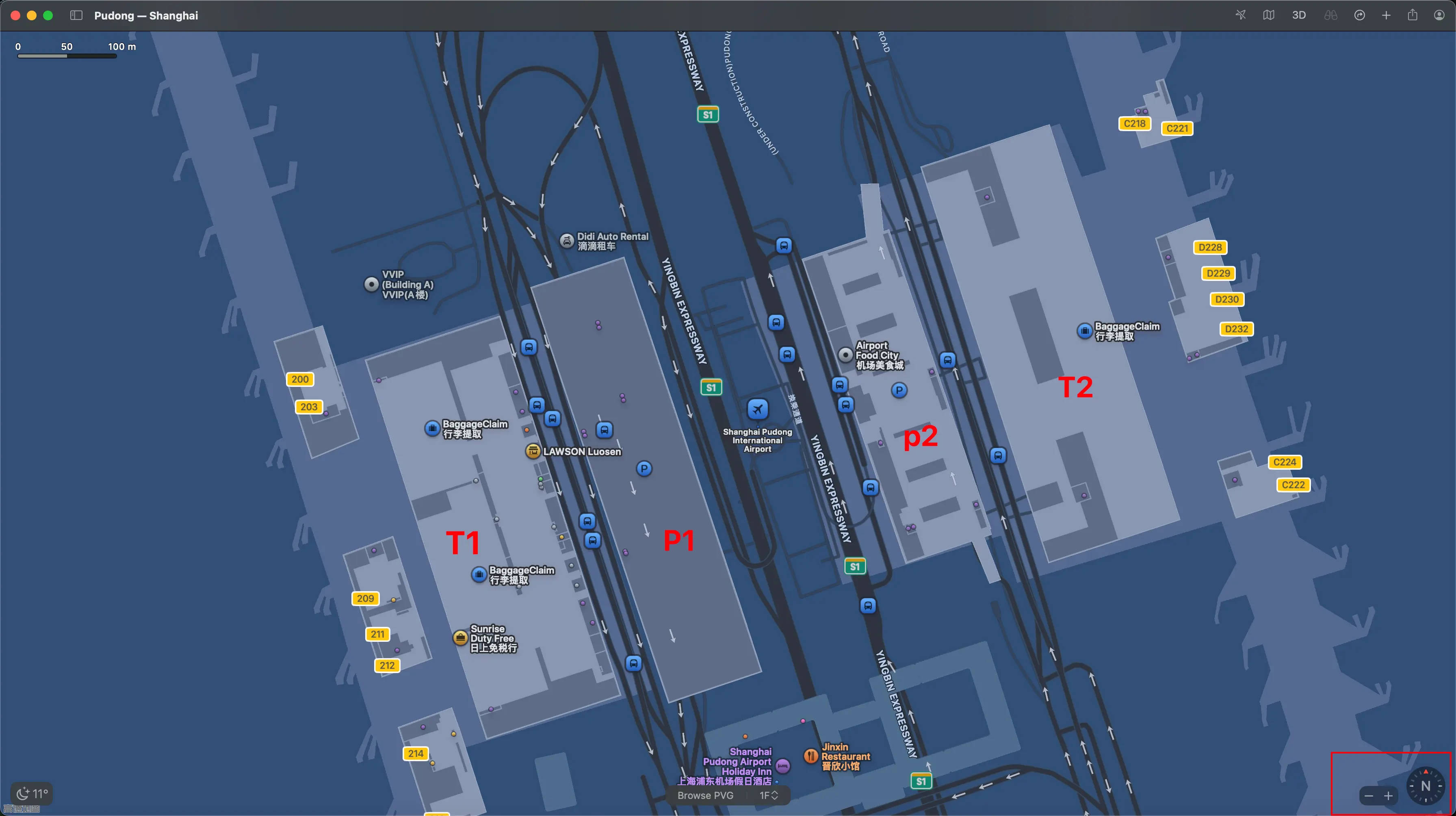 Shanghai Pudong International Airport Terminal 1 and Terminal 2